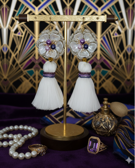 Háčkované  dizajnové náušnice "Art Deco"